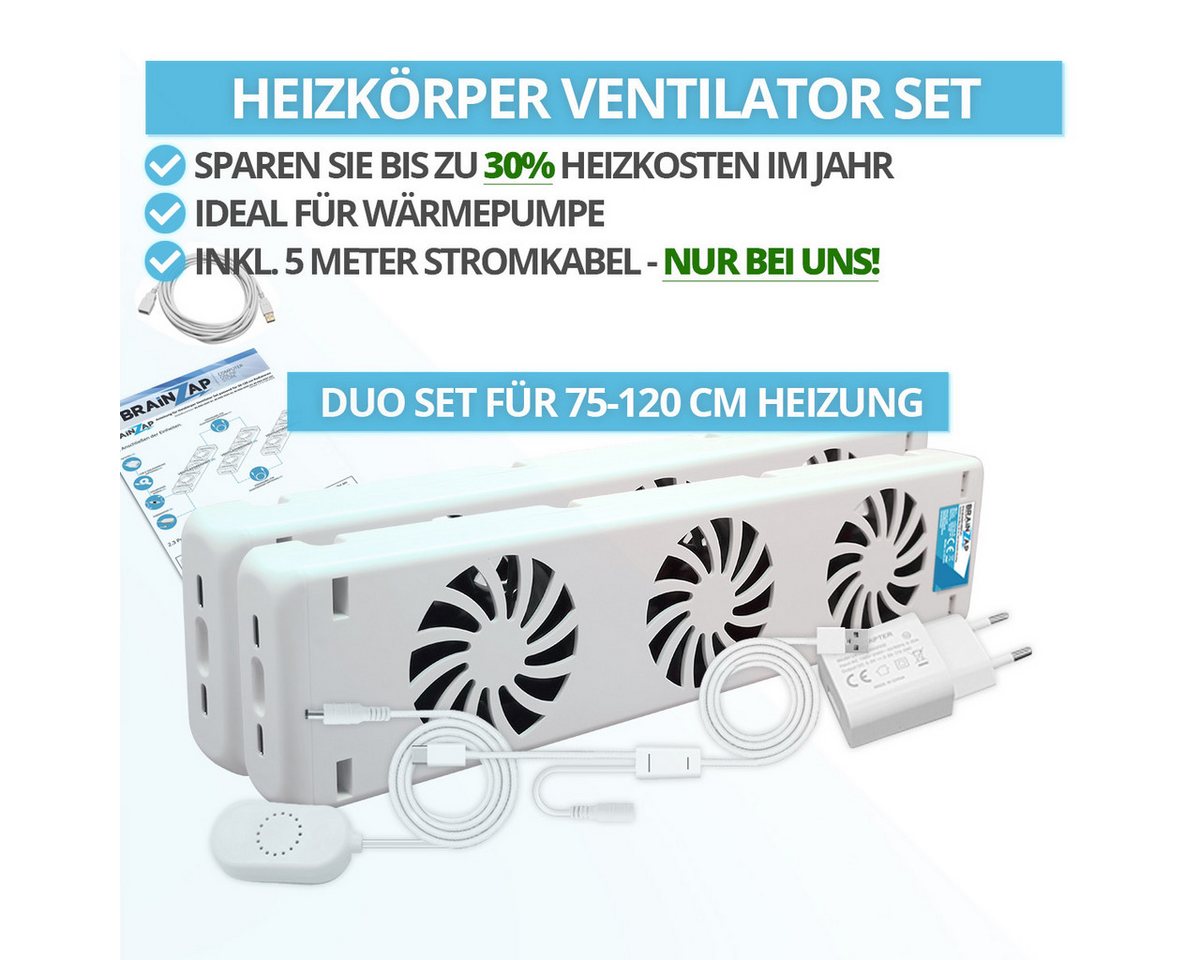 BRAINZAP Heizkörperventilator Heizkörper/Radiator Ventilator Booster, 8 cm Durchmesser, Für Alle Heizkörper, 50-120cm, 20 dbA, 1kWh/Jahr, 20-30% Kosten sparen – Bild 2 von 4
