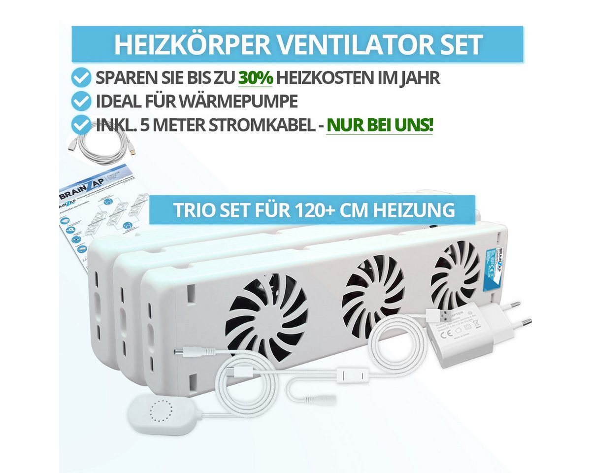 BRAINZAP Heizkörperventilator Heizkörper/Radiator Ventilator Booster, 8 cm Durchmesser, Für Alle Heizkörper, 50-120cm, 20 dbA, 1kWh/Jahr, 20-30% Kosten sparen – Bild 2 von 4