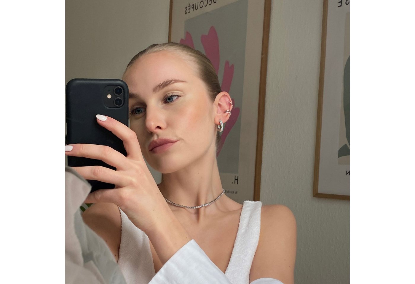 Brandlinger Choker Halskette St. Moritz, Tenniskette eng anliegend, mit weißen Steinen, vergoldet – Bild 4 von 5