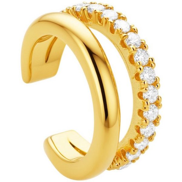Brandlinger Ohrklemme Cuff Aspen, Silber 925 vergoldet, zweigliedriger Ear Cuff mit Zirkonia
