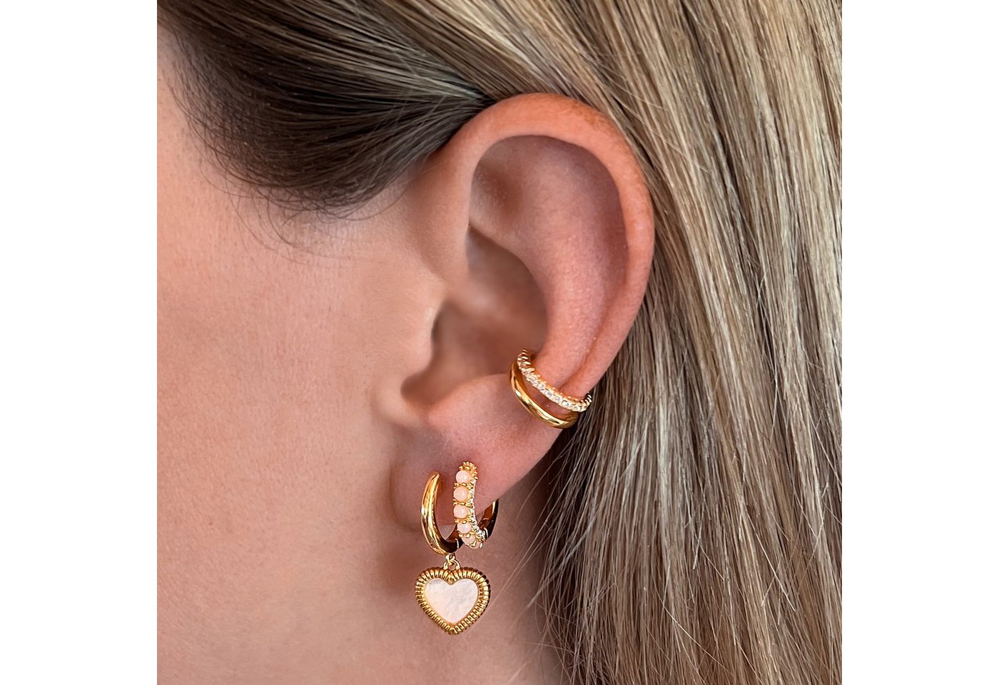 Brandlinger Ohrklemme Cuff Aspen, Silber 925 vergoldet, zweigliedriger Ear Cuff mit Zirkonia – Bild 2 von 4