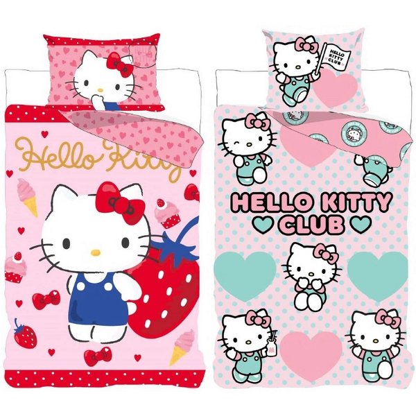 BrandMac Bettwäsche Hello Kitty - 2 x Wende-Bettwäsche-Set im Doppelpack, 135x200 & 80x80, Baumwolle, 100% Baumwolle