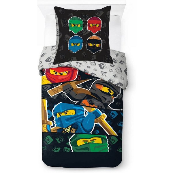 BrandMac Bettwäsche Lego Ninjago "The Four Elements" - Wende-Bettwäsche, 135x200 & 80x80, Baumwolle, 100% Baumwolle