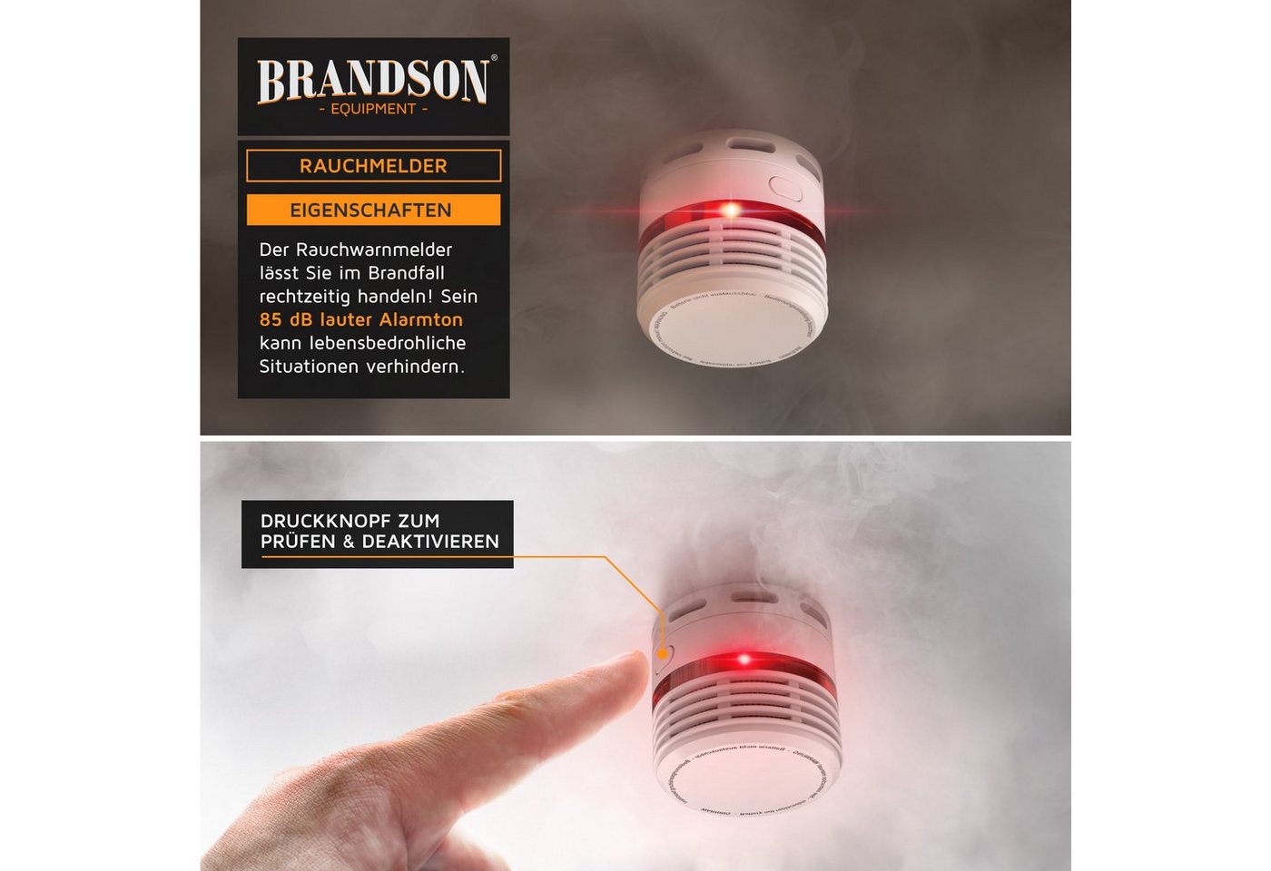 Brandson 10 Jahre Batterie, Lautstärke 85 db, LED, Prüftaste, TÜV Zertifiziert Rauchmelder (wartungsfrei, einfache Deckenmontage, zuverlässiger Schutz) – Bild 3 von 5