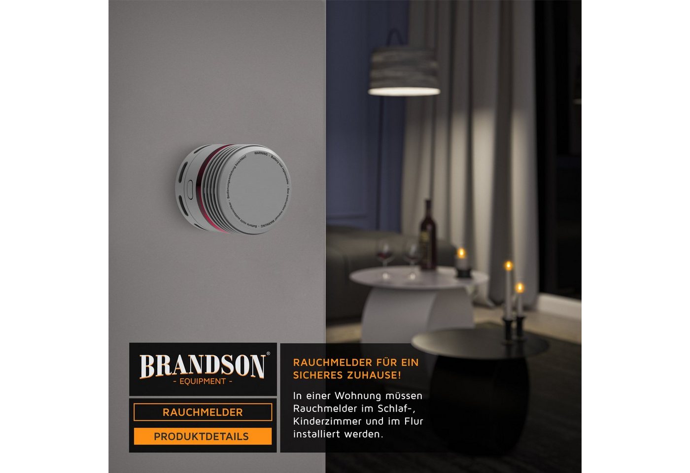 Brandson 10 Jahre Batterie, Lautstärke 85 db, LED, Prüftaste, TÜV Zertifiziert Rauchmelder (wartungsfrei, einfache Deckenmontage, zuverlässiger Schutz) – Bild 5 von 5
