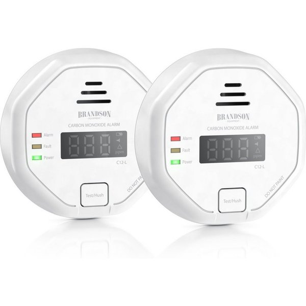 Brandson 2x Kohlenmonoxid Melder mit LCD, CO Alarm, 7-10 Jahre Batterie CO-Melder (Warnmelder, Lauter Alarm 85 dB, Testschalter. DIN EN50291 Zertifiziert)