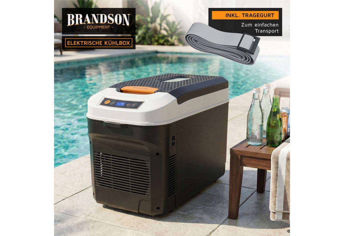 Brandson Elektrische Kühlbox 21 L, Kühlt & hält Warm, von -18 bis +65°C, Sichtfensterdeckel, 21 l, LCD-Display, ECO-Modus, Tragegurt, mobil und leise, für Campi – Bild 5 von 5