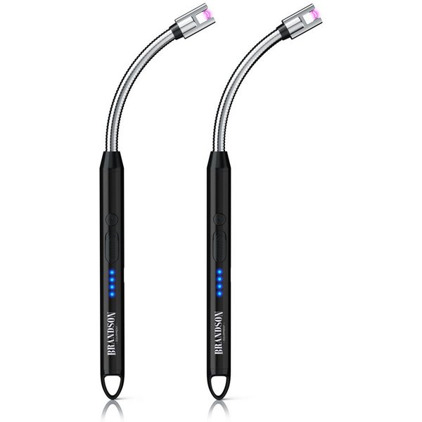 Brandson Feuerzeug 2er Set Lichtbogen Feuerzeug elektrisch USB schwarz-silber (2-St), USB-C aufladbar, flexibler Hals für, Kerzen, Gasherde, Grill, Kamin
