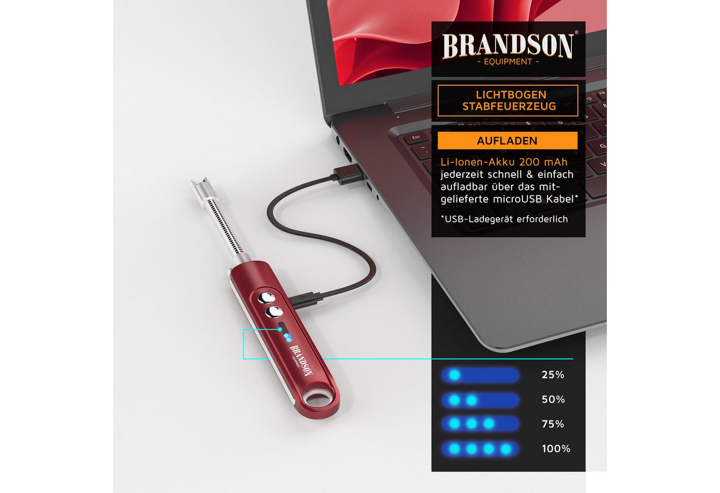 Brandson Feuerzeug elektrisch, Lichtbogen Stabfeuerzeug USB aufladbar (2-St), Kerzenanzünder für Küche, Kerzen, Gasherde, Grill, Kamin, flammenlos – Bild 5 von 5