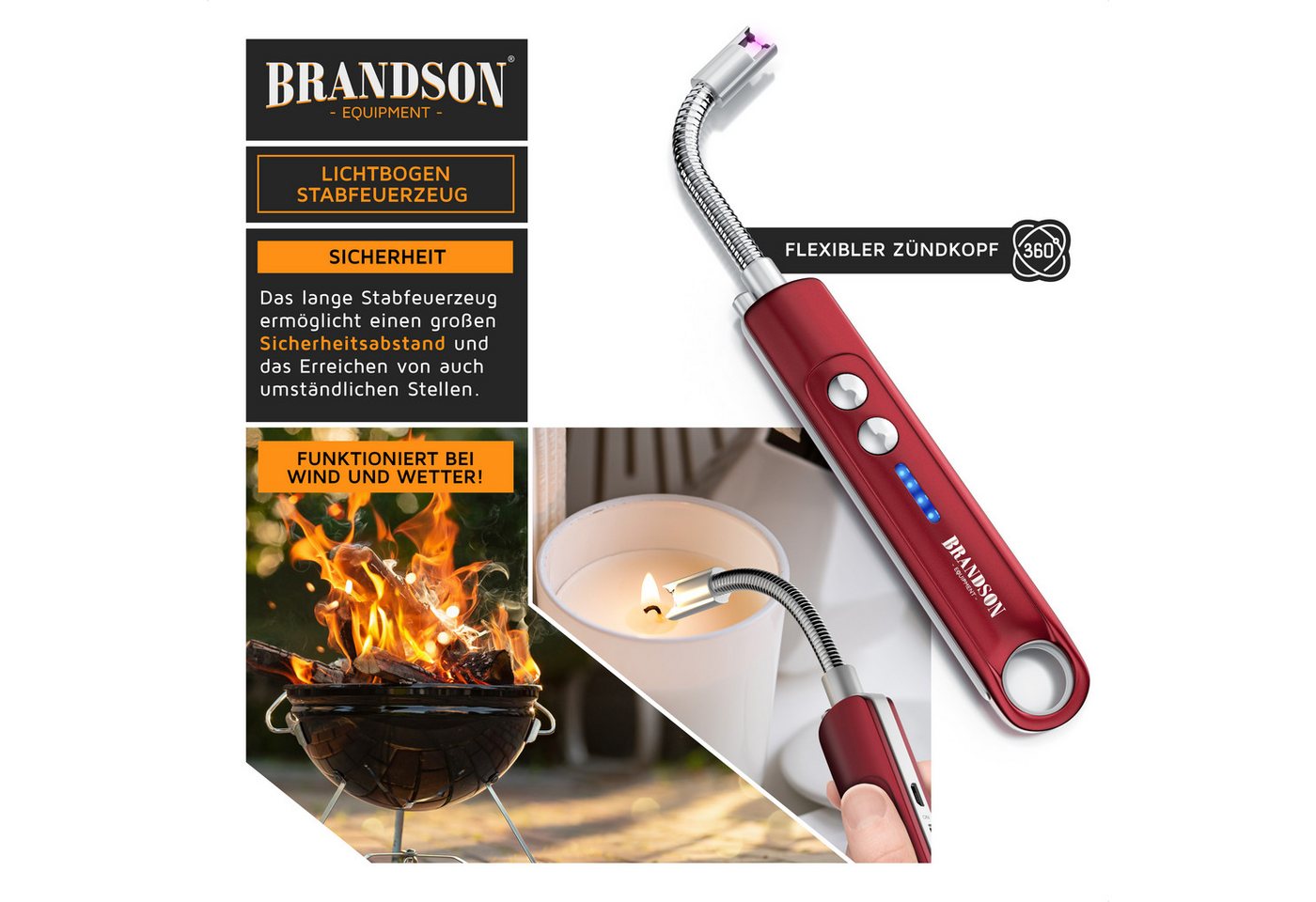 Brandson Feuerzeug elektrisch, Lichtbogen Stabfeuerzeug USB aufladbar (1-St), Kerzenanzünder für Küche, Kerzen, Gasherde, Grill, Kamin, flammenlos – Bild 4 von 5