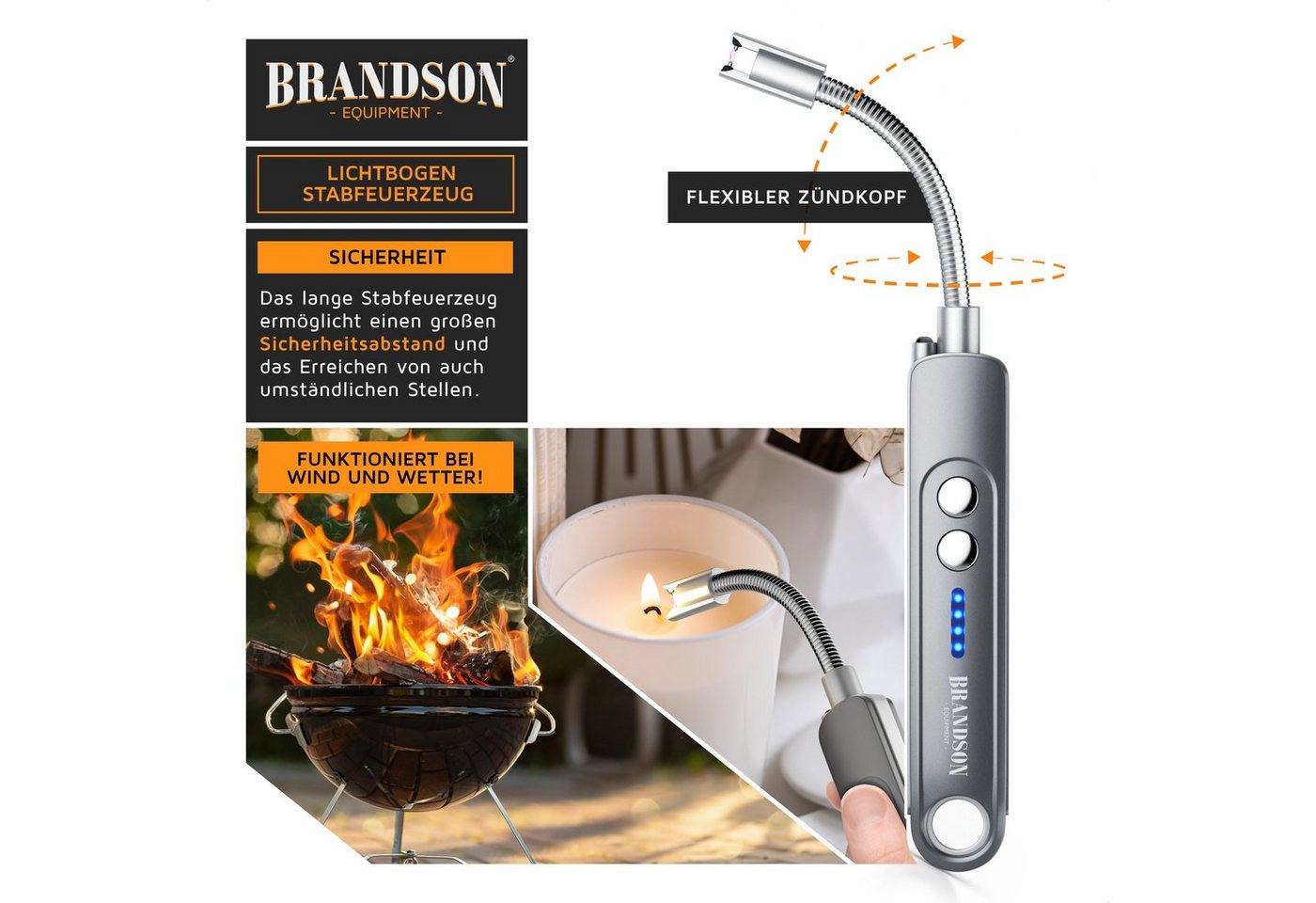 Brandson Feuerzeug elektrisch, Lichtbogen Stabfeuerzeug USB aufladbar (1-St), Kerzenanzünder für Küche, Kerzen, Gasherde, Grill, Kamin, flammenlos – Bild 3 von 5
