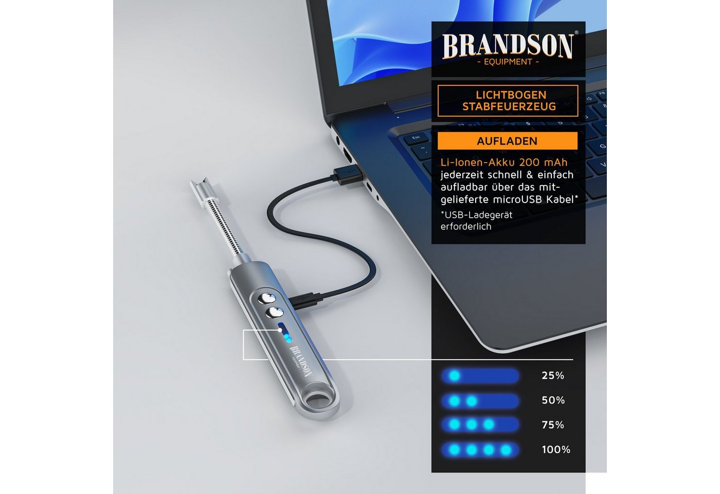 Brandson Feuerzeug elektrisch, Lichtbogen Stabfeuerzeug USB aufladbar (1-St), Kerzenanzünder für Küche, Kerzen, Gasherde, Grill, Kamin, flammenlos – Bild 5 von 5