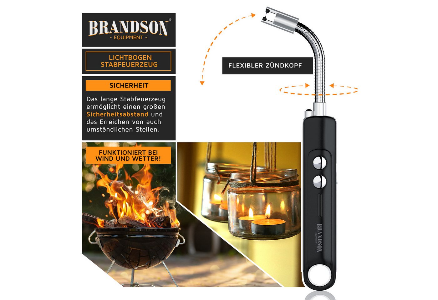 Brandson Feuerzeug elektrisch, Lichtbogen Stabfeuerzeug USB aufladbar (1-St), Kerzenanzünder für Küche, Kerzen, Gasherde, Grill, Kamin, flammenlos – Bild 3 von 5