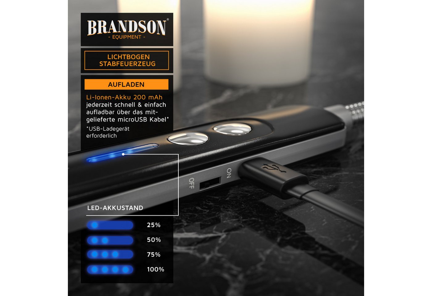 Brandson Feuerzeug elektrisch, Lichtbogen Stabfeuerzeug USB aufladbar (1-St), Kerzenanzünder für Küche, Kerzen, Gasherde, Grill, Kamin, flammenlos – Bild 5 von 5