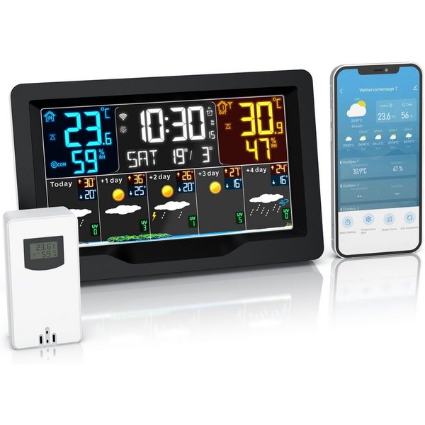 Brandson Funk mit Außensensor, Funkwetterstation, Wlan/WIFI, App Wetterprognose Wetterstation (mit Außensensor, Farbdisplay, UV-Index, Barometer, Luftfeuchtigke