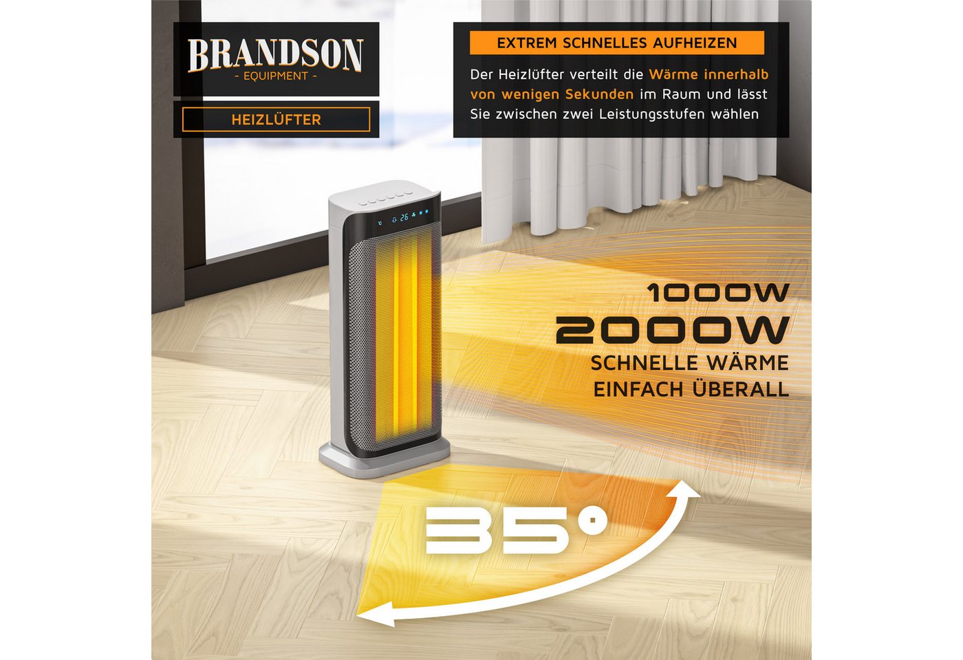 Brandson Heizlüfter Keramik, Fernbedienung, energiesparend, leise, Oszillation, Heizung, 2000 W, Preisträger 2025, GS zertifiziert, Timer, Badezimmer Keramikhei – Bild 3 von 5