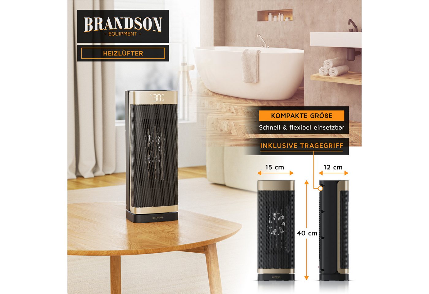 Brandson Heizlüfter Keramik, 2000 W, Heizgerät, Timer, Oszillation 70 Grad, Fernbedienung, 2000 W, energiesparend, ECO-Modus, Lüftermodus, 10-35°C, Preisträger  – Bild 4 von 5