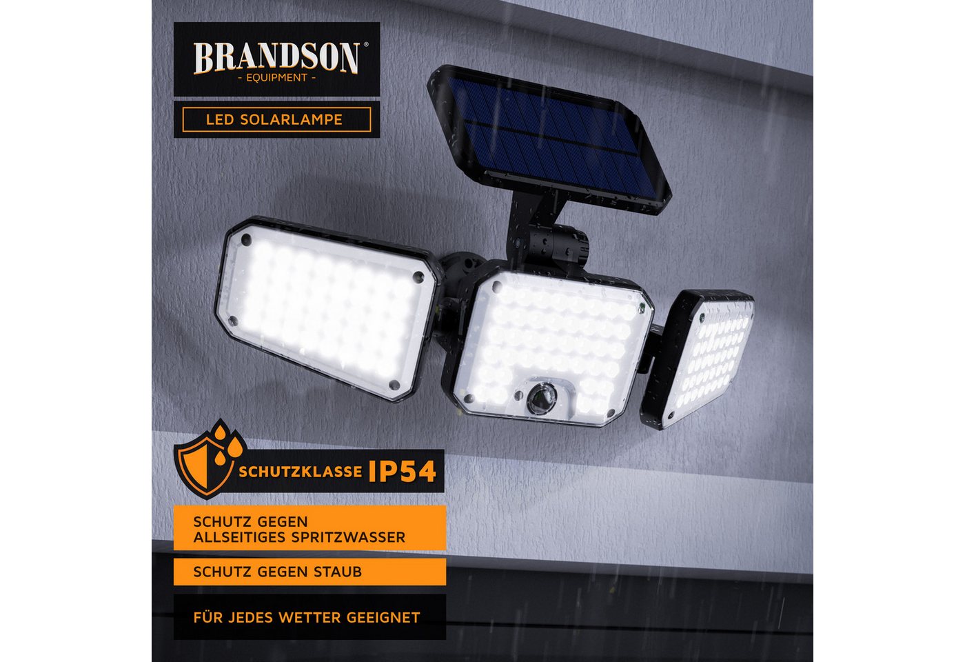 Brandson LED Solarleuchte Solar Sicherheits-/Außenlampe, 120 LEDs, PIR-Sensor, 500 Lumen, 6500K, Ein-/Ausschalter, LED fest verbaut, Kaltweiß, 2400 mAh Akku, 27 – Bild 3 von 5