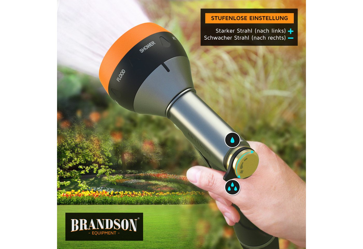 Brandson Multifunktionsbrause Garten Handbrause Metall, Gartenbrause, 7 Sprühmuster, Gartenpistole, (1-St), gummierter Griff, Wasserdurchfluss regelbar, Schnell – Bild 4 von 5