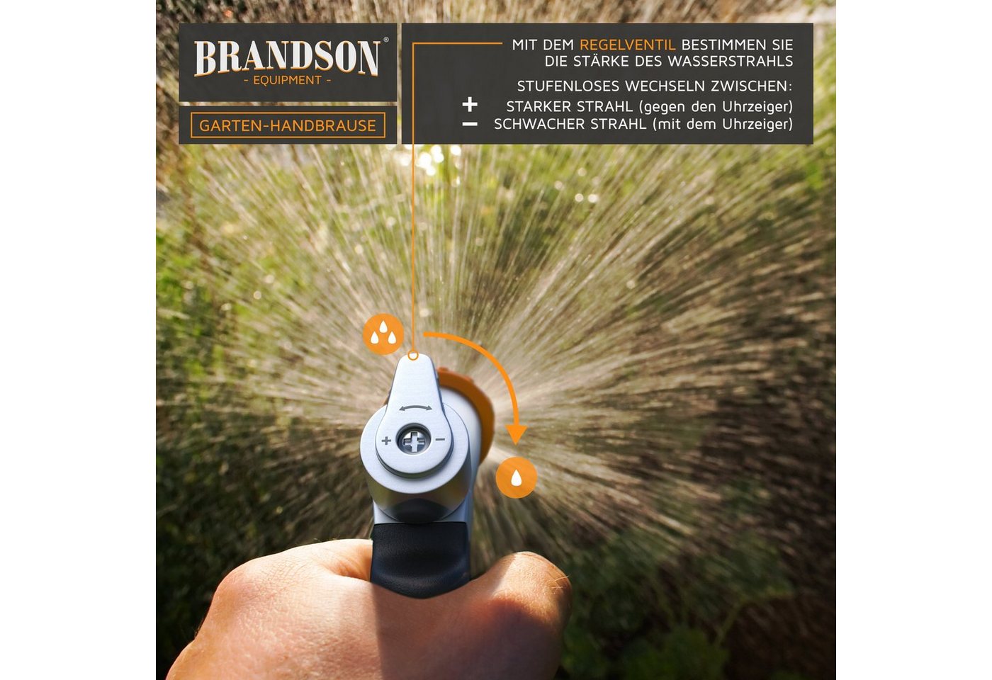 Brandson Multifunktionsbrause Metall Garten Handbrause, Gartenbrause 1/2 Zoll, Pistolengriff, (1-St), mit Messing-Sprühkopf & Schnellkupplung, für Garten, Hof,  – Bild 2 von 5