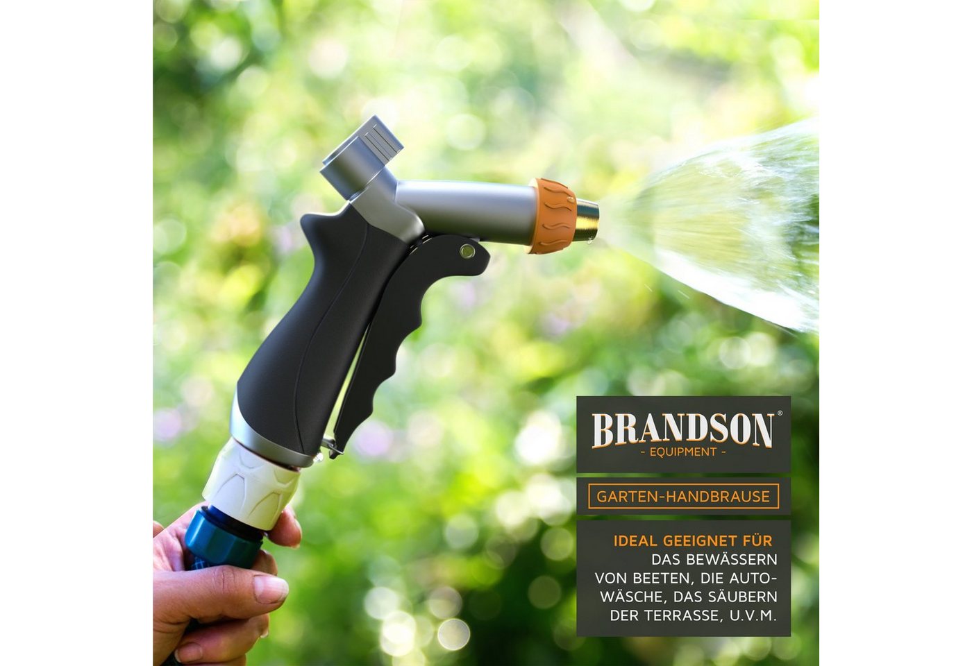 Brandson Multifunktionsbrause Metall Garten Handbrause, Gartenbrause 1/2 Zoll, Pistolengriff, (1-St), mit Messing-Sprühkopf & Schnellkupplung, für Garten, Hof,  – Bild 3 von 5