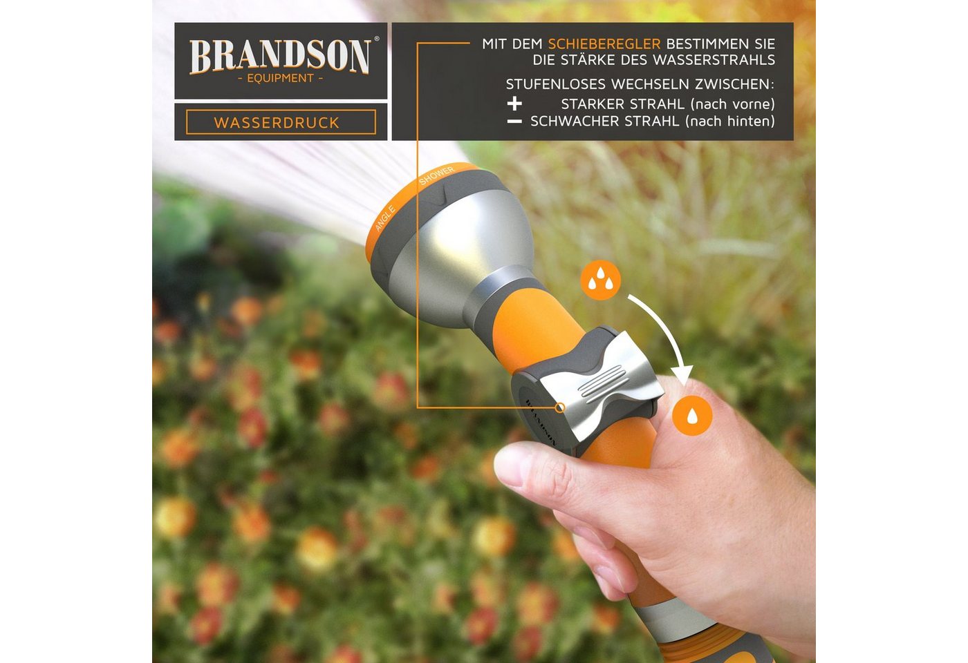 Brandson Multifunktionsbrause mit 7 Sprühprofilen, Garten Handbrause, Spritzpistole, Schnellkupplung, (1-St., inkl. Schlauchverbinder/Adapter mit Wasserstoppven – Bild 3 von 5