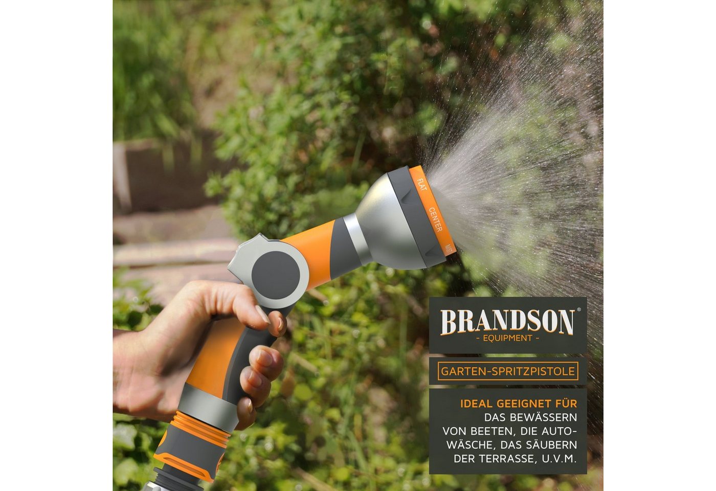 Brandson Multifunktionsbrause mit 7 Sprühprofilen, Garten Handbrause, Spritzpistole, Schnellkupplung, (1-St., inkl. Schlauchverbinder/Adapter mit Wasserstoppven – Bild 4 von 5
