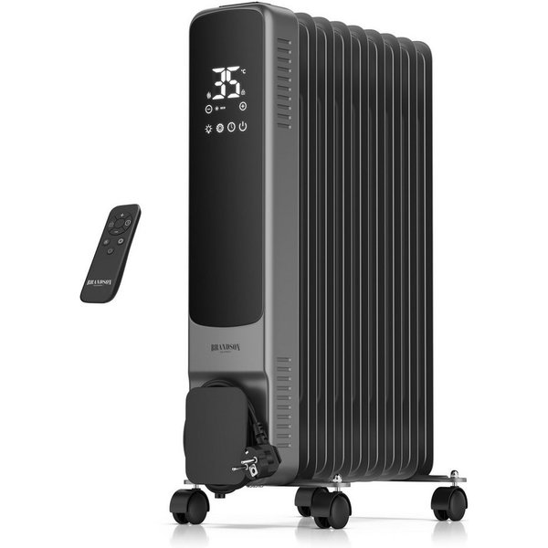 Brandson Ölradiator 9 Rippen, Thermostat 5-35 °C, 24h-Timer, Fernbedienung, Rollen, 2000 W, ECO-Modus 800 W, Frostschutz, Kippschutz, Kindersicherung