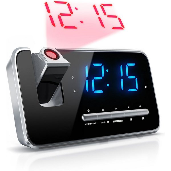 Brandson Radiowecker mit Projektion, 4,7" LED-Display Digitalwecker, FM Radio Anzeige an Wand & Decke, 180° schwenkbar, mehrere Weckmodi