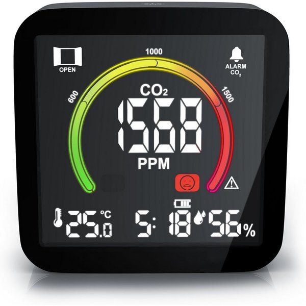 Brandson Raumluft-Qualitätssensor CO2 Messgerät, Luftqualität Melder, Warnmelder, Kohlendioxidmessung, (1-St), CO2 Melder, Sensor für Luftqualität, CO2 Messung