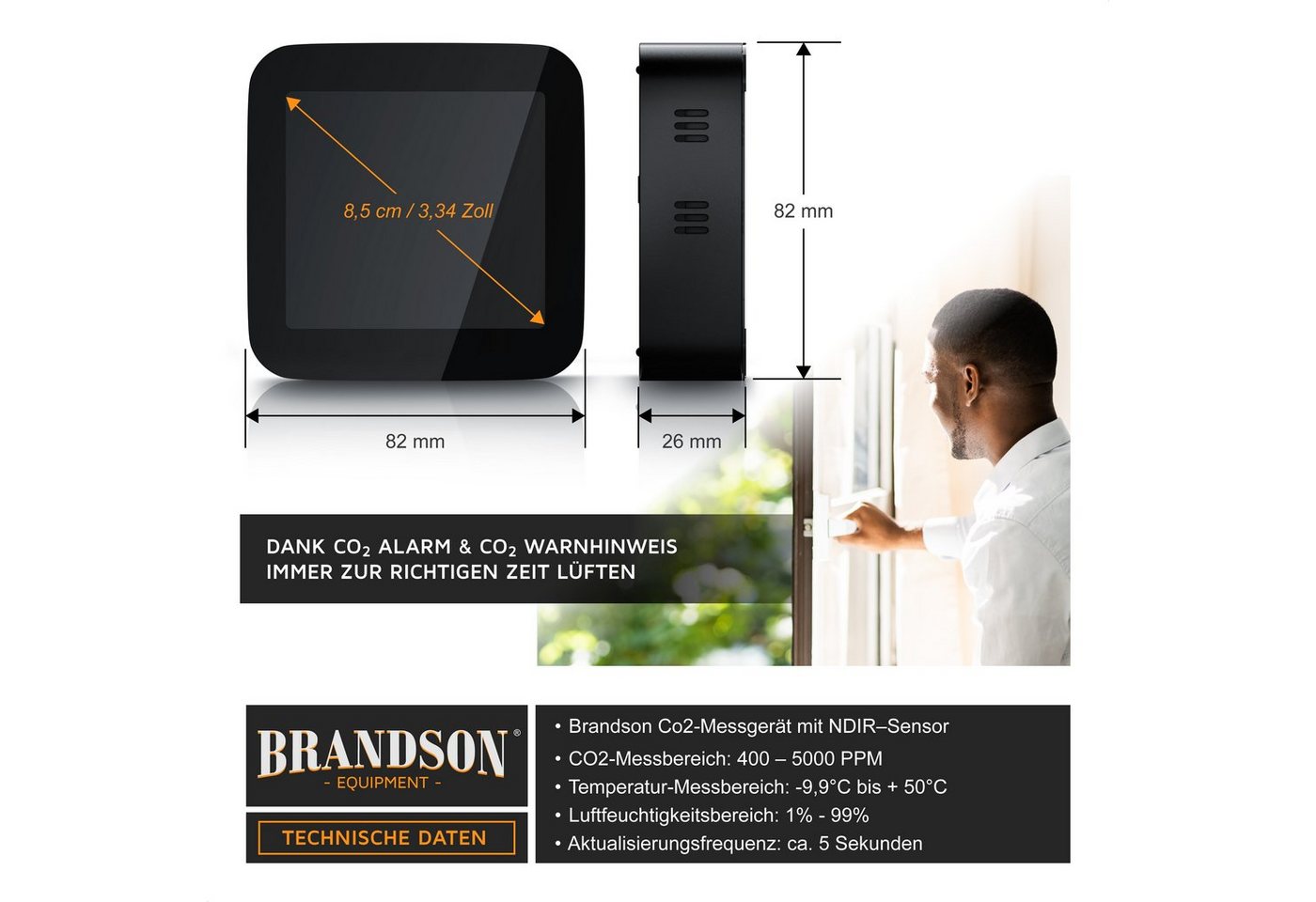 Brandson Raumluft-Qualitätssensor CO2 Messgerät, Luftqualität Melder, Warnmelder, Kohlendioxidmessung, (1-St), CO2 Melder, Sensor für Luftqualität, CO2 Messung – Bild 2 von 5