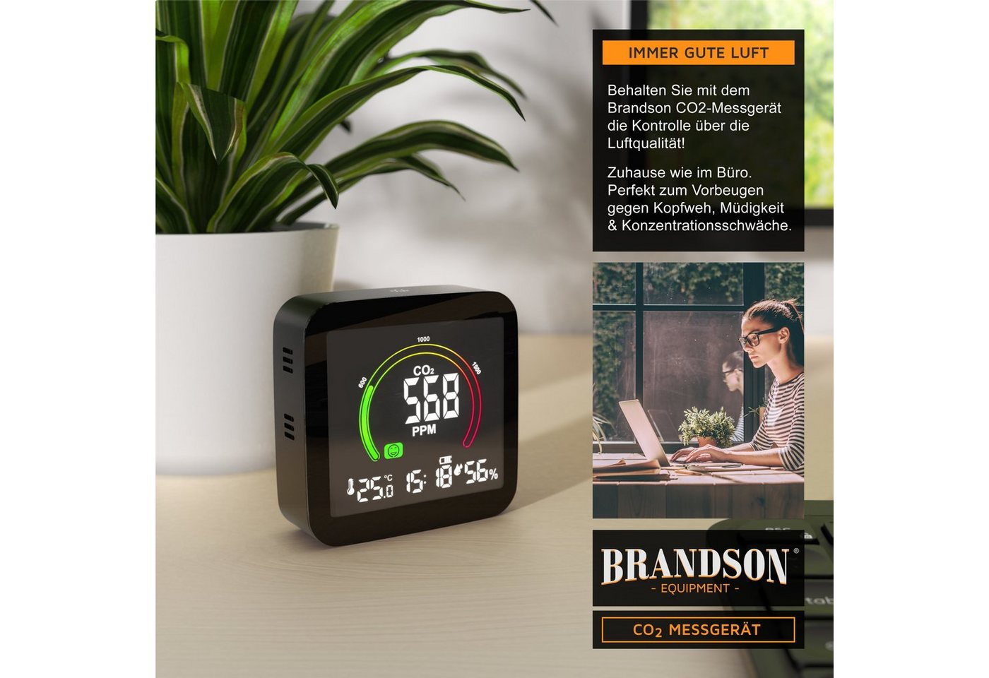 Brandson Raumluft-Qualitätssensor CO2 Messgerät, Luftqualität Melder, Warnmelder, Kohlendioxidmessung, (1-St), CO2 Melder, Sensor für Luftqualität, CO2 Messung – Bild 4 von 5