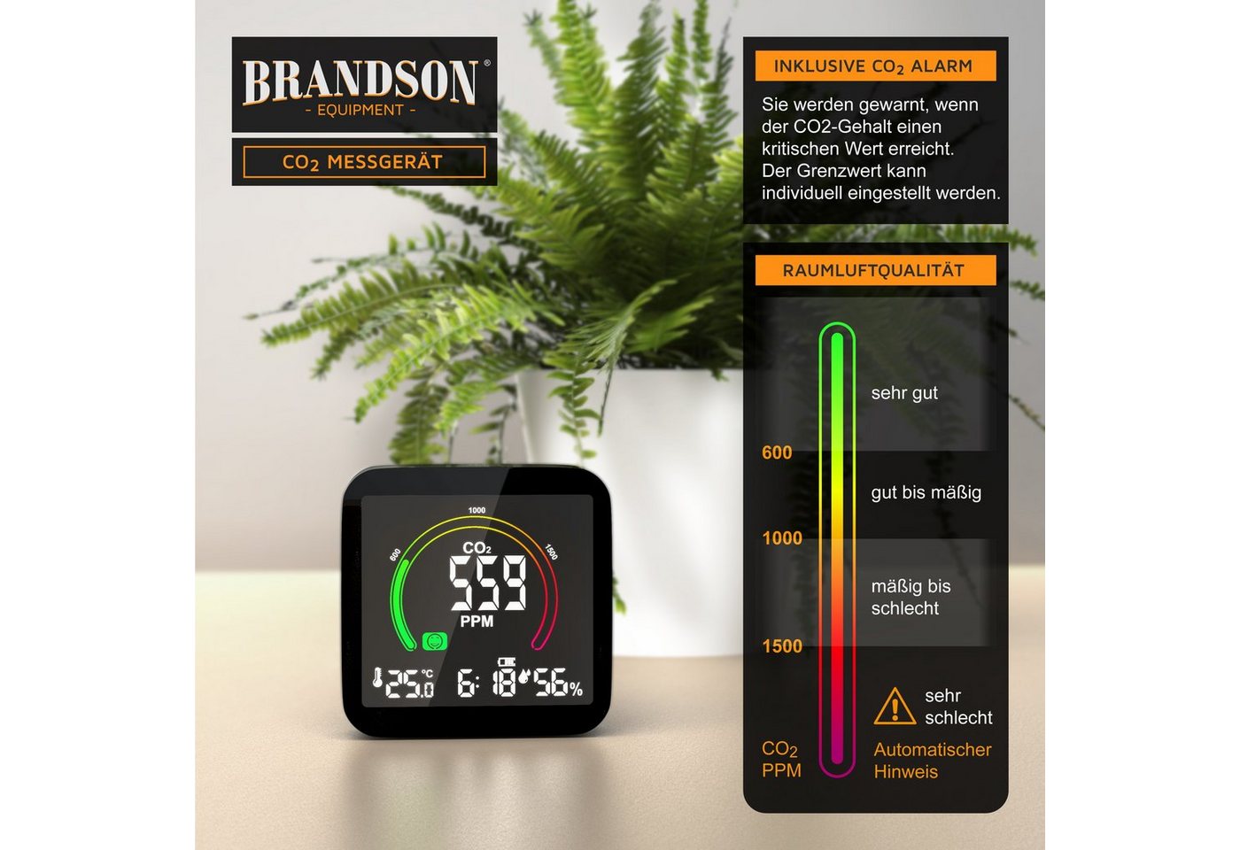 Brandson Raumluft-Qualitätssensor CO2 Messgerät, Luftqualität Melder, Warnmelder, Kohlendioxidmessung, (1-St), CO2 Melder, Sensor für Luftqualität, CO2 Messung – Bild 5 von 5