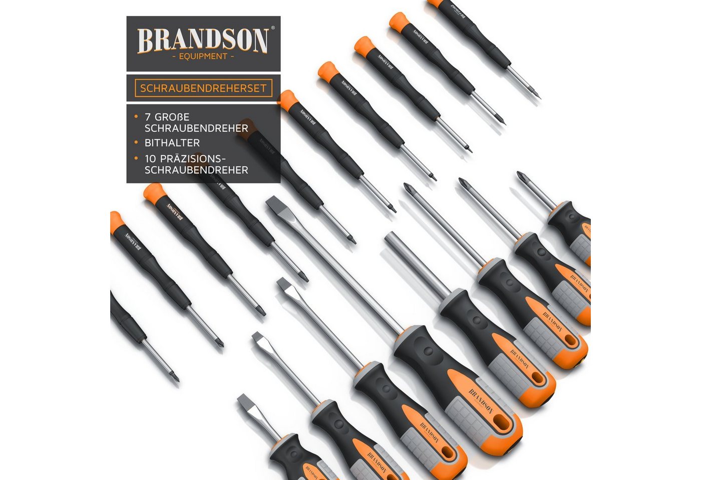 Brandson Schraubendreher Set 36 teilig, magnetisch, 18 Bits mit Bithalter, (1 St), Schlitz & Kreuzschlitz, Chrom-Vanadium, inklusive Wandhalterung – Bild 4 von 5