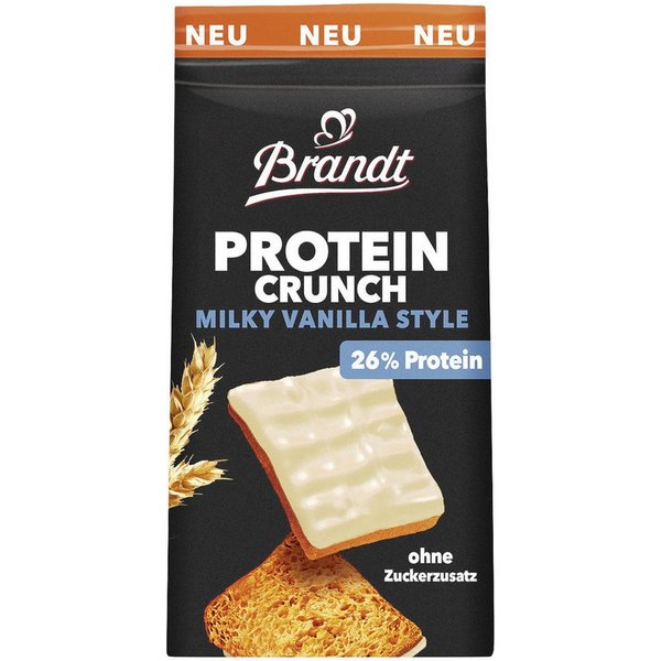 Brandt Brot, Brandt Zwieback Protein Crunch Milky Vanilla Style Glasur 70g