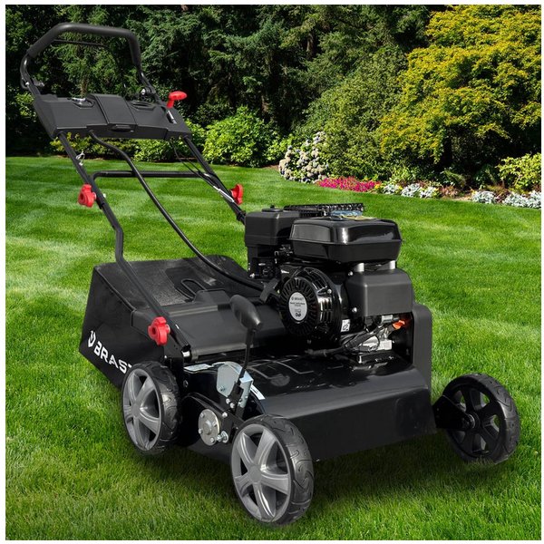 BRAST Benzin-Vertikutierer / Lüfter 4,5kW (6,12PS), 4-Takt Motor 212ccm, 45 cm Arbeitsbreite, (Elektro-Start-Funktion), TÜV geprüft, 50L Fangkorb