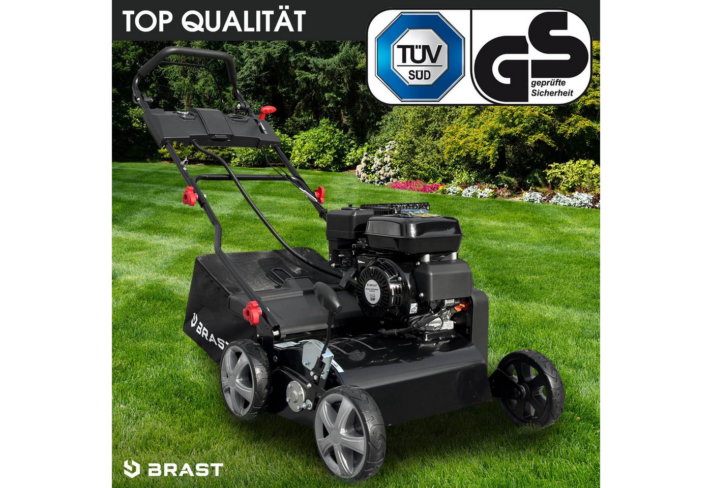 BRAST Benzin-Vertikutierer / Lüfter 4,5kW (6,12PS), 4-Takt Motor 212ccm, 45 cm Arbeitsbreite, (Elektro-Start-Funktion), TÜV geprüft, 50L Fangkorb – Bild 2 von 5