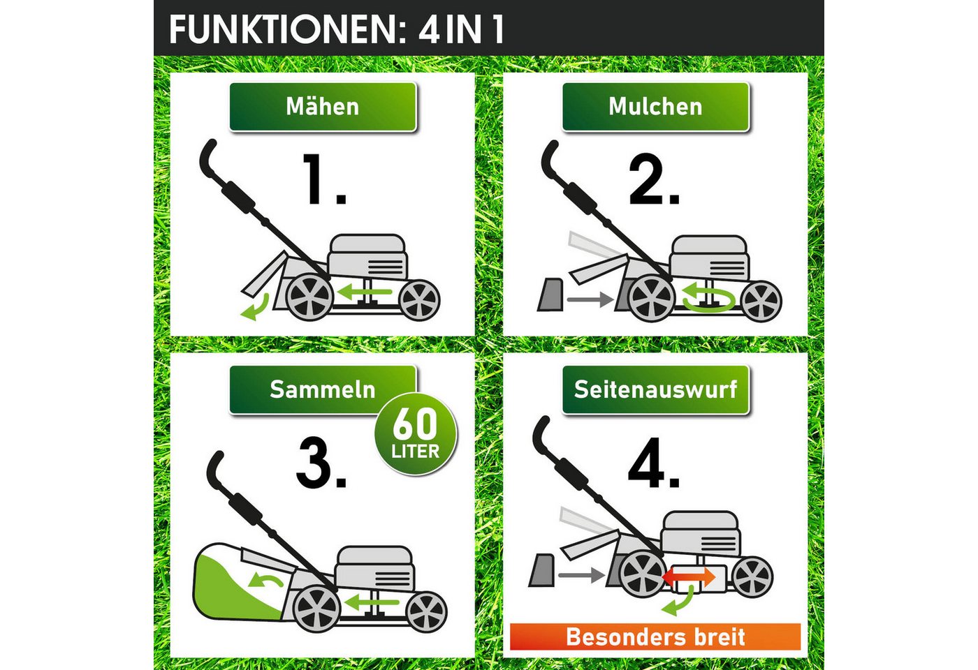 BRAST Benzinrasenmäher 4,76PS RED LINE mit Antrieb, 46 cm Schnittbreite, TÜV geprüft, 4 Takt OHV Motor, 60L Fangkorb, massives Stahlgehäuse – Bild 5 von 5