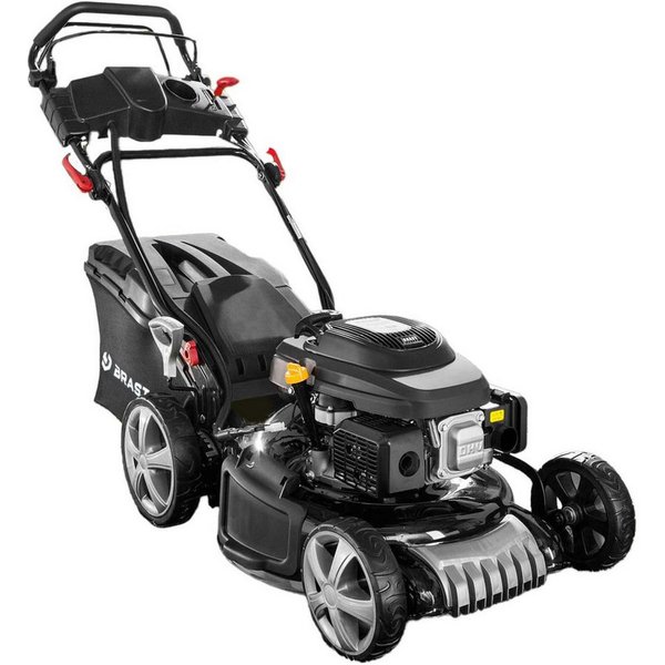 BRAST Benzinrasenmäher mit Antrieb, 5,2kW(7PS), TÜV geprüft, 4 Takt OHV Motor, E-Start, 48 cm Schnittbreite, 30-80mm Schnitthöhe, 60L Fangkorb, Stahlgehäuse, 19