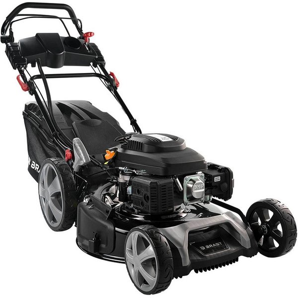 BRAST Benzinrasenmäher mit Antrieb 5,2kW (7PS) inkl. Motoröl, TÜV, 55 cm Schnittbreite, 60L Fangkorb, 4 Takt OHV Motor, Stahlgehäuse, ESTART