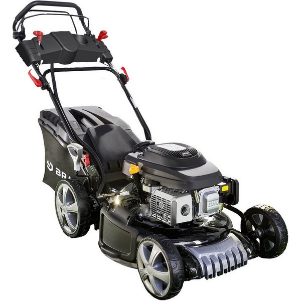 BRAST Benzinrasenmäher mit Antrieb, 3,5kW(4,76PS) Elektrostart 46cm Schnittbreite TÜV, TÜV 4 Takt OHV Motor, 60L Fangkorb, Stahlgehäuse
