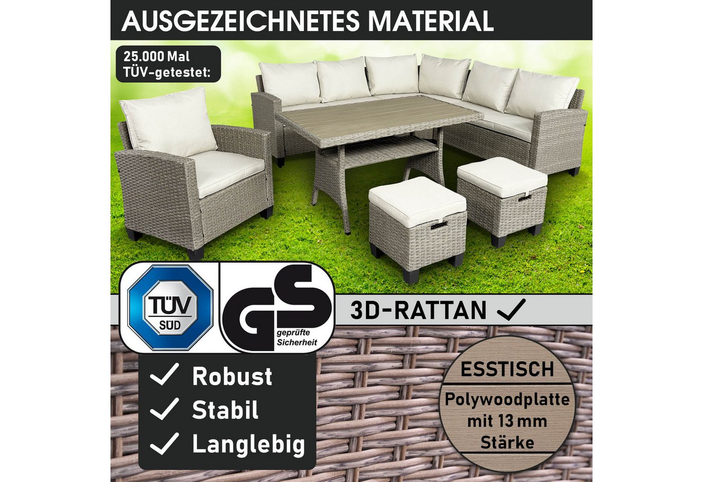 BRAST Gartenlounge-Set Hacienda, bis zu 10 Personen, viele Farben inkl. Kissen & Abdeckung, (1-tlg), TÜV geprüft Outdoor Loungemöbel – Bild 2 von 5