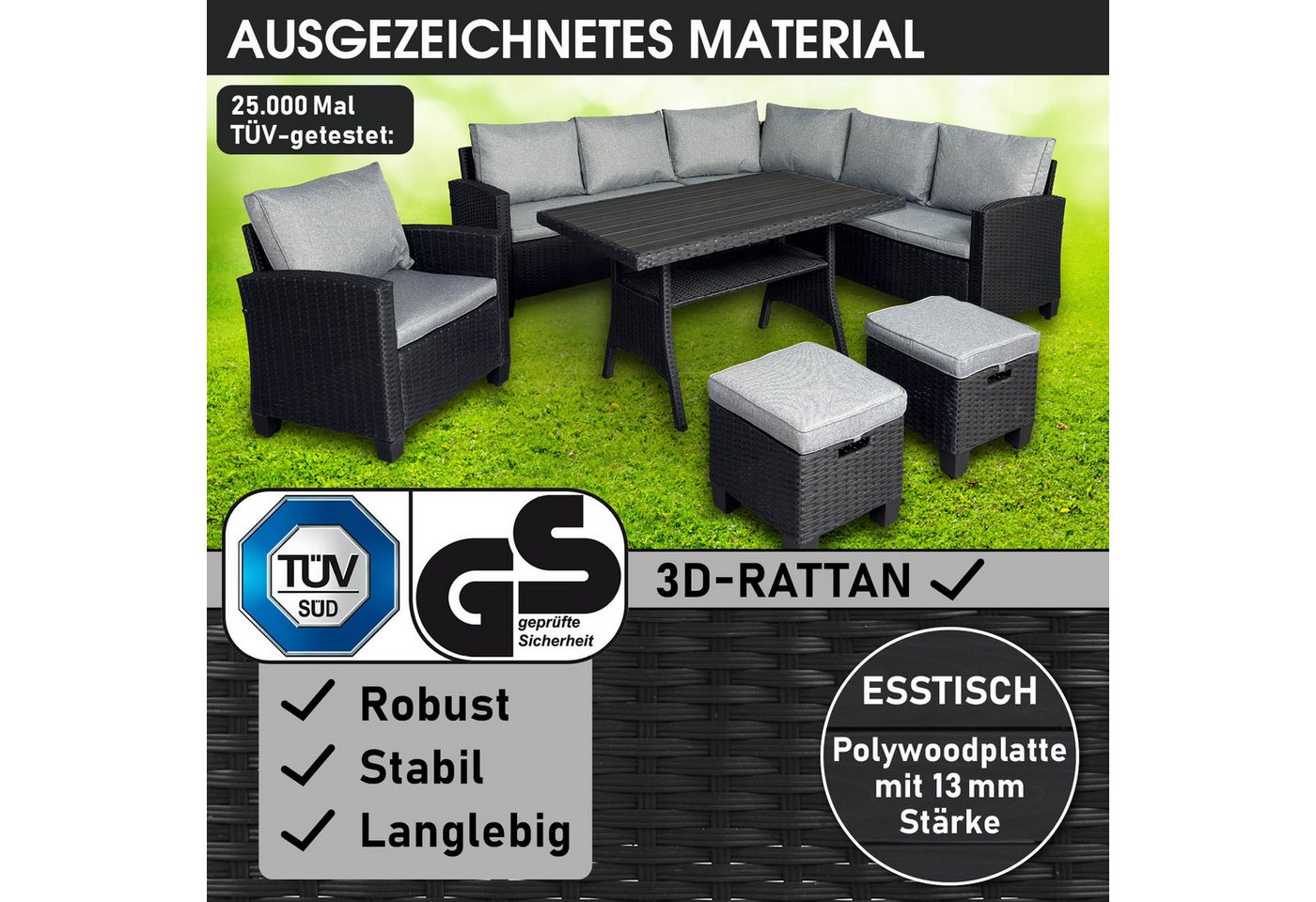 BRAST Gartenlounge-Set Hacienda, bis zu 10 Personen, viele Farben inkl. Kissen & Abdeckung, (1-tlg), TÜV geprüft Outdoor Loungemöbel – Bild 2 von 5
