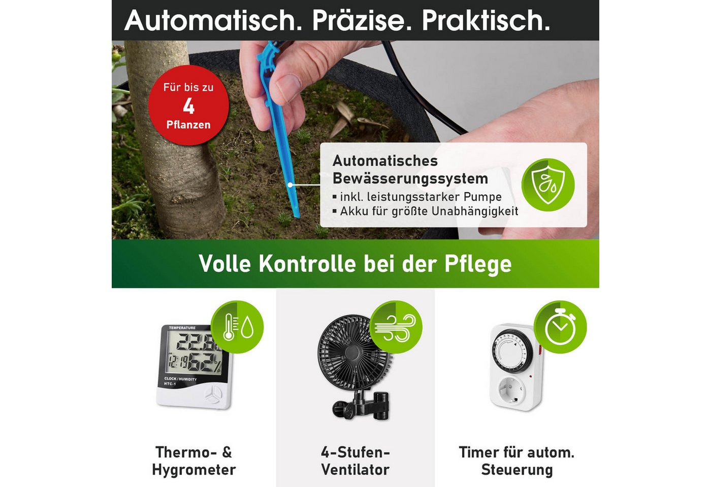 BRAST Gewächshaus Growzelt GrowBox, Komplettset inkl. Sonderzubehör, 3 Größen, Vollspektrum LED Technologie, licht & wasserdicht, Belüftungs- & Bewässerungssyst – Bild 4 von 5