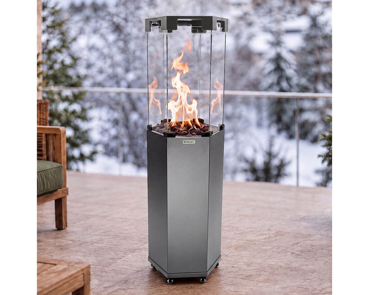 BRAST Heizstrahler Gasheizer FLAME, 2-stufige Heizleistung, 6-seitiges Feuerglas, 6-seitiges Feuerglas, inkl. XL Zubehör-Set, Piezo-Zündung – Bild 2 von 5