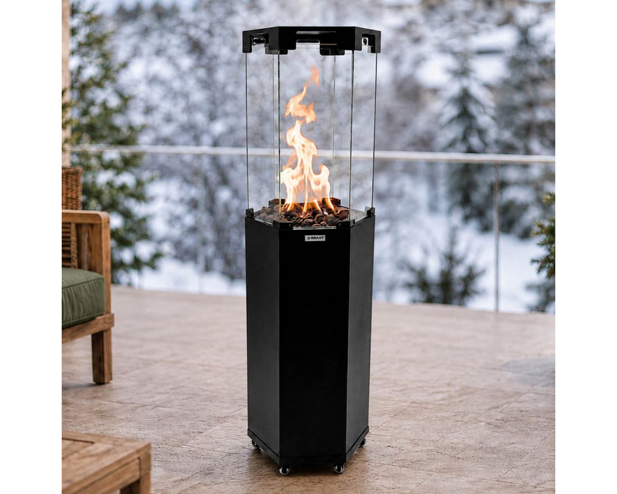 BRAST Heizstrahler Gasheizer FLAME, 2-stufige Heizleistung, 6-seitiges Feuerglas, 6-seitiges Feuerglas, inkl. XL Zubehör-Set, Piezo-Zündung – Bild 2 von 5