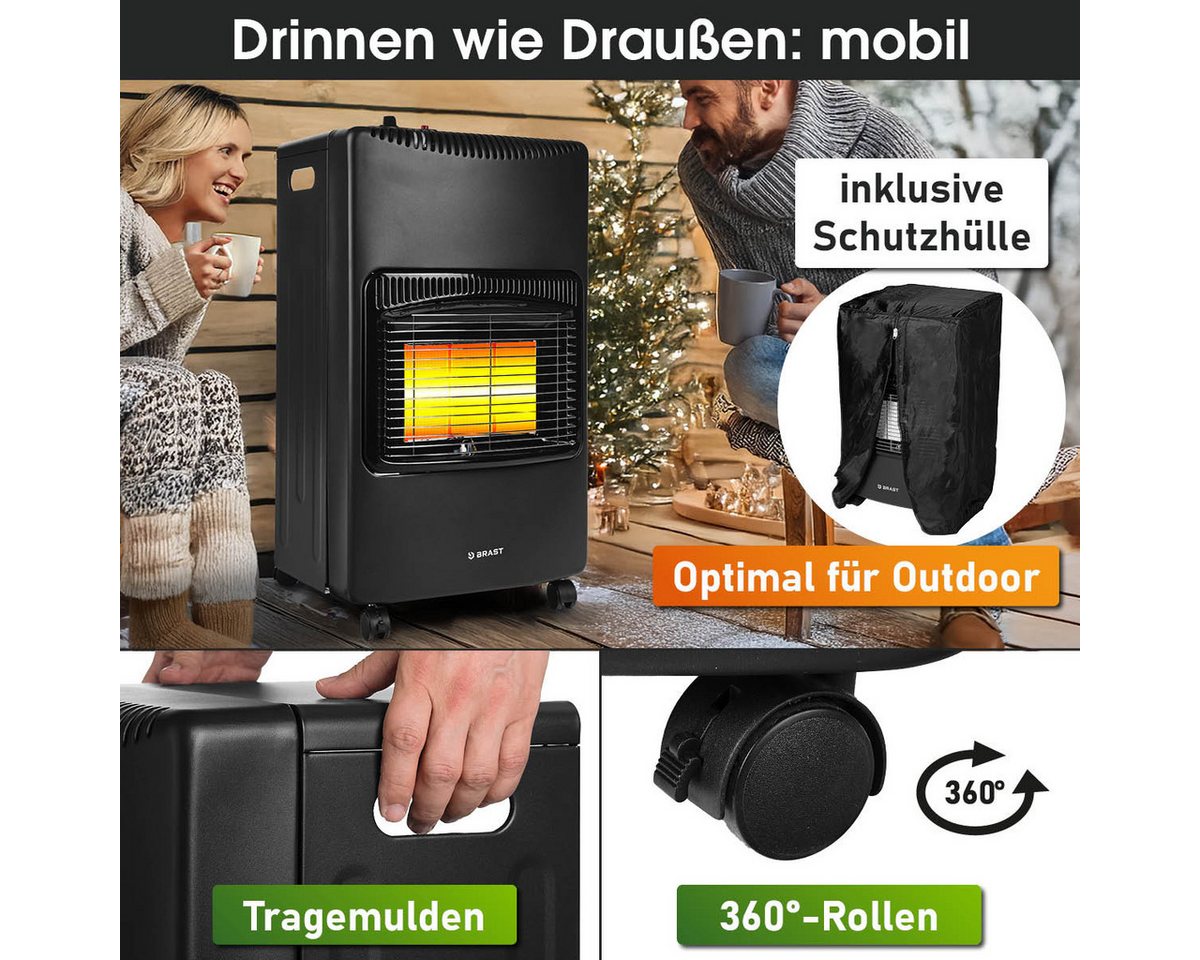 BRAST Heizstrahler Gasheizer Keramik Vulkan, 3 Heizstufen, Gasheizung Heizgerät, 4200 W, inkl. Schutzhülle Druckminderer mit Schlauch & Füllstandsanzeige – Bild 5 von 5