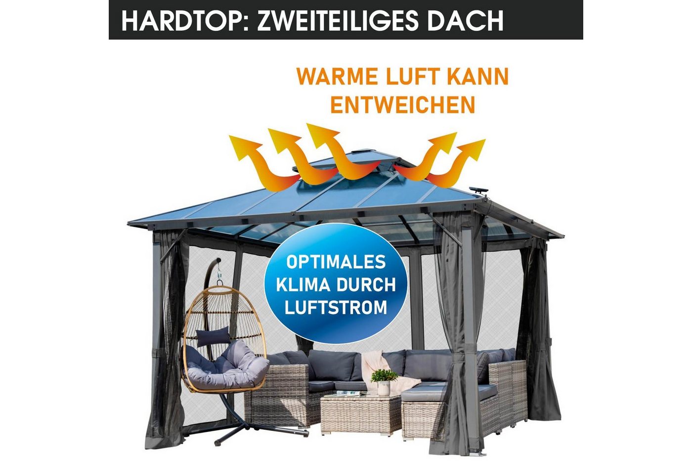BRAST Pavillon Aluminium Pagode 3,5x3,5m viele Modelle, wahlweise LEDs, inkl. Moskitonetz, festes Dach, wasserdicht, stabil, UV-Schutz – Bild 3 von 5