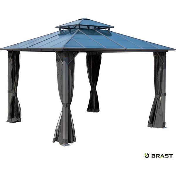 BRAST Pavillon Aluminium Pagode 4x4m inkl. Moskitonetz, festes Dach wasserdicht UV-Schutz