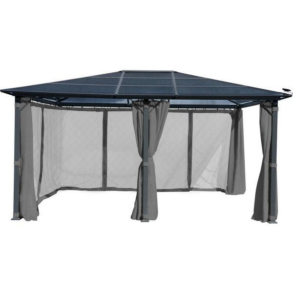 BRAST Pavillon Premium Aluminium Größen 3x4m 3,6x4,8m Moskitonetz, mit 4 Seitenteilen, wahlweise mit LED, TÜV, wasserdicht, UV-Schutz, festes Dach